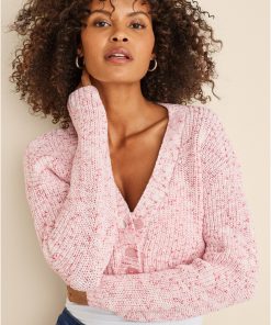 Marled Crop Cardigan - Coral
