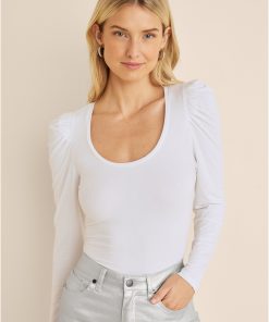 Puff Shoulder Long Sleeve Top - White