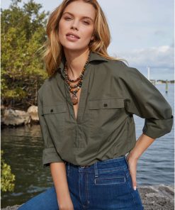 V-Neck Oversized Shirt - Olive