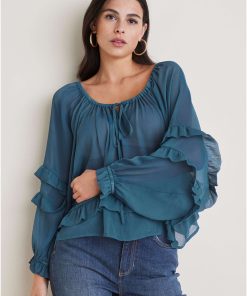 Chiffon Ruffled Blouse - Ensign Blue