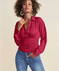Ruched V-Neck Blouse - Granita